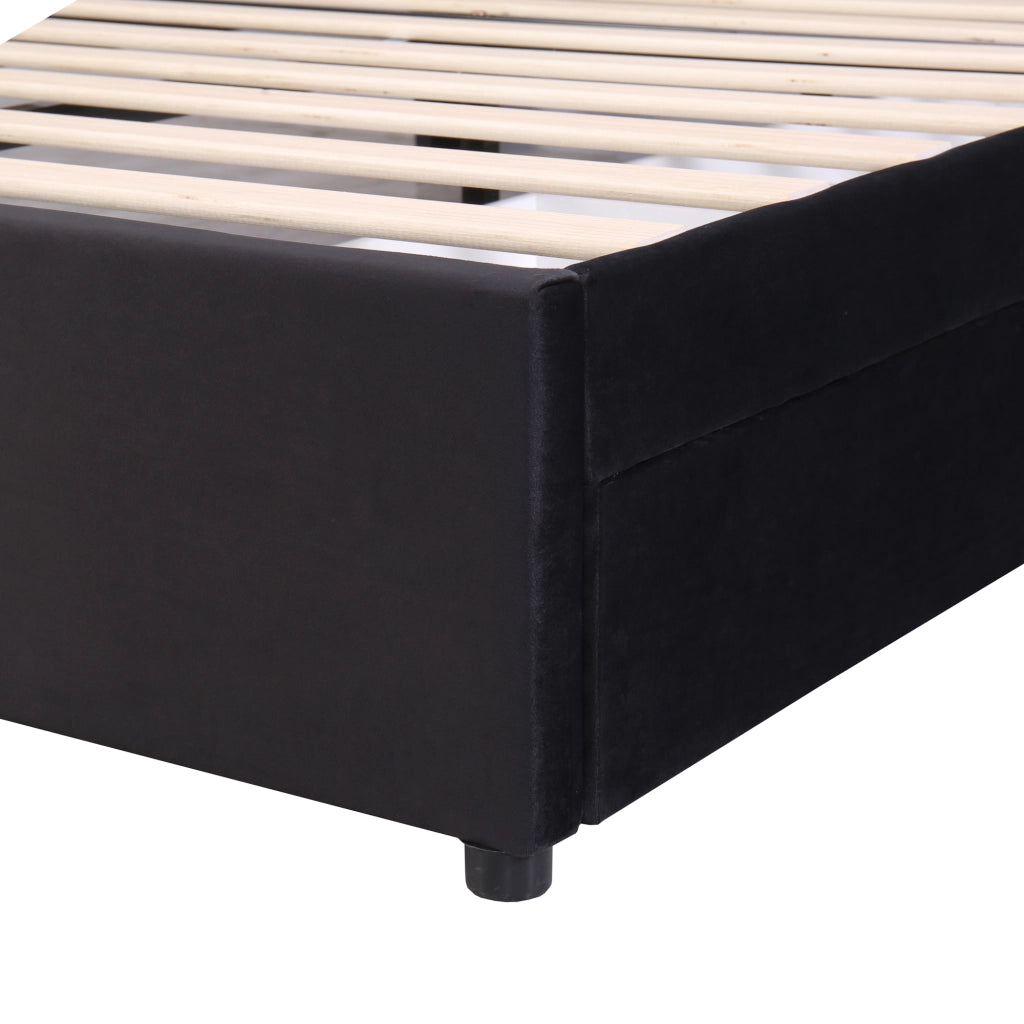Letto Matrimoniale 160x200 cm; con 2 Cassetti e Rete a doghe - in Velluto - Nero