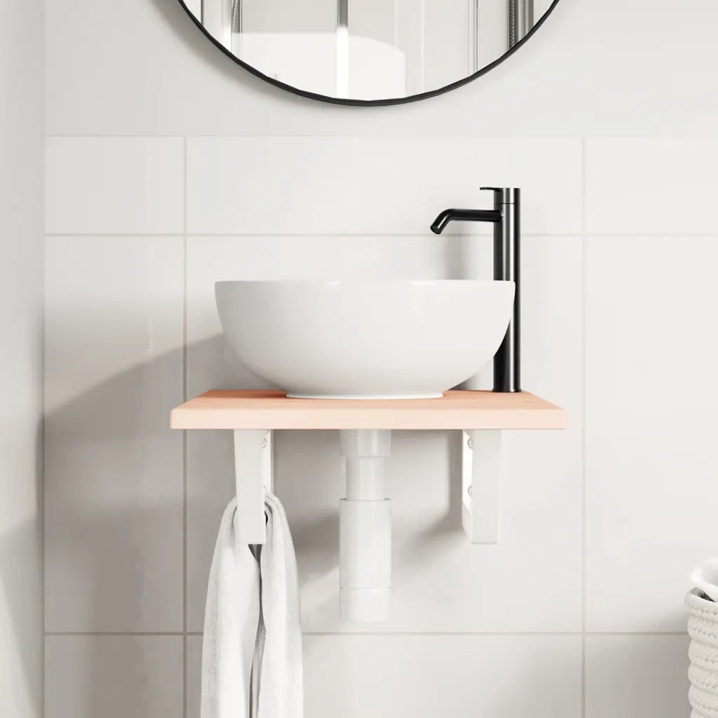 Ripiano a Parete per Lavabo in Acciaio e Massello di Rovere 3302538