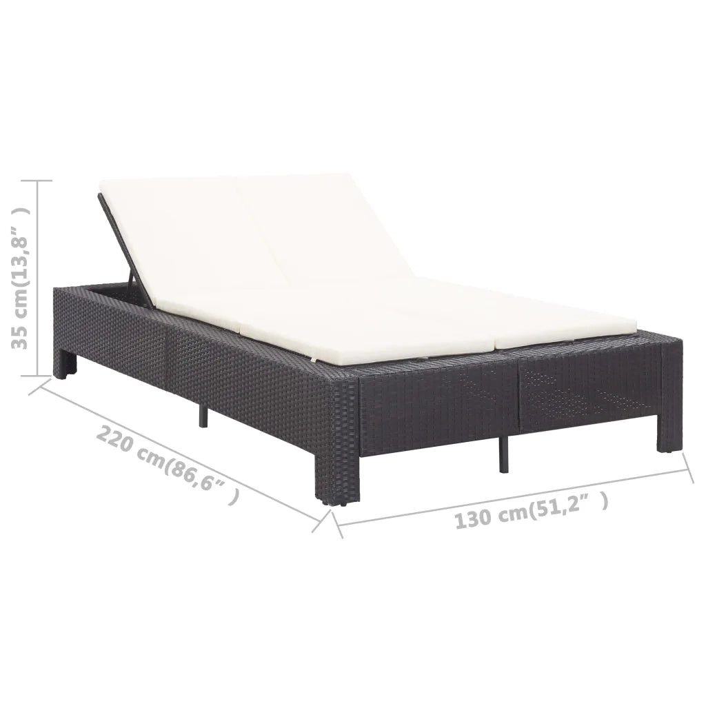 Lettino Prendisole a 2 Posti con Cuscino Nero in Polyrattan 46238