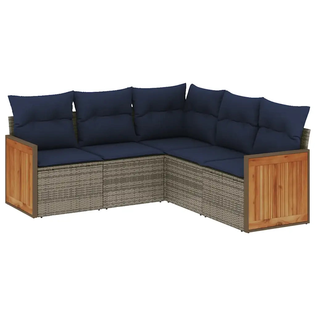 Set Divani da Giardino 5 pz con Cuscini Grigio in Polyrattan 3227643