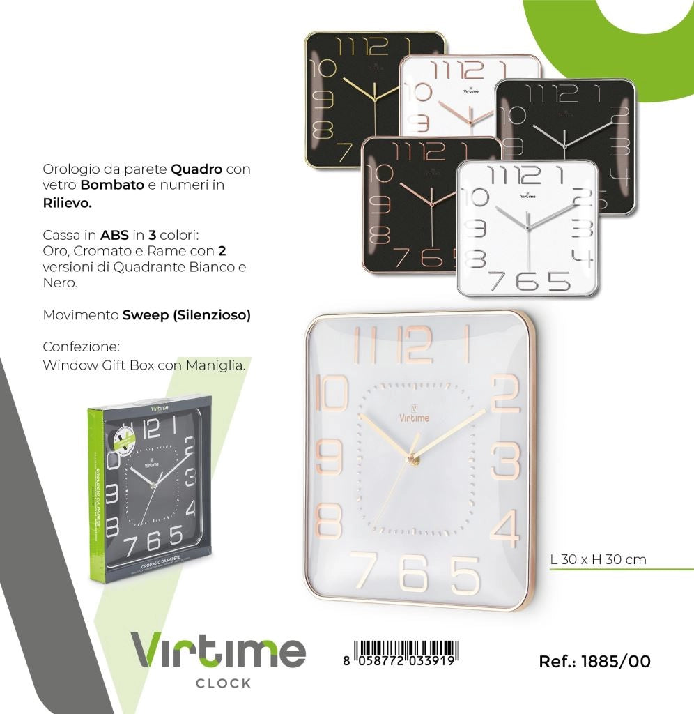 1 Pezzo Orologio da Parete Cromato Vetrino Bombato 30 cm 5 Colori