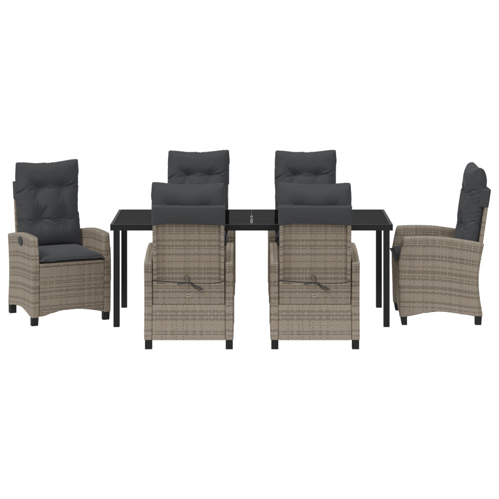 Set da Pranzo da Giardino 7 Pezzi con Cuscini Grigio Polyrattan