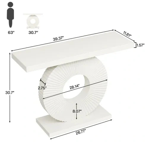 Tavolo consolle bianco in MDF e metallo con base geometrica