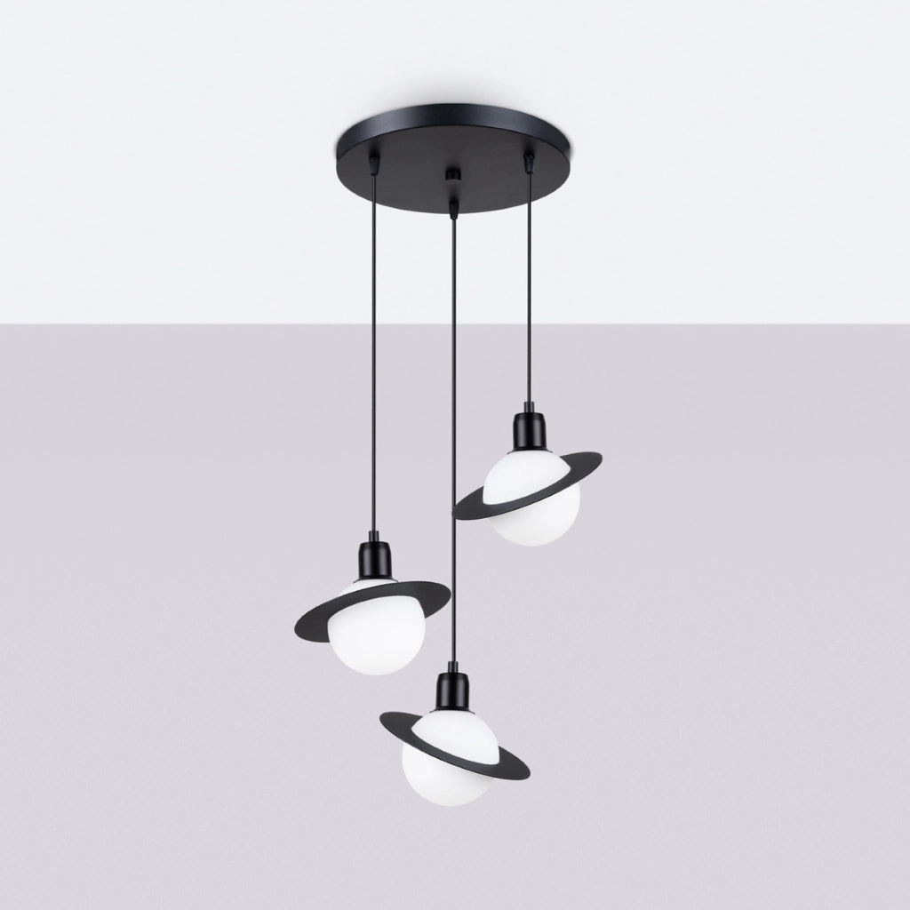 Lampada a sospensione French Sky Hyperion in acciaio nero moderno 3x8W LED G9