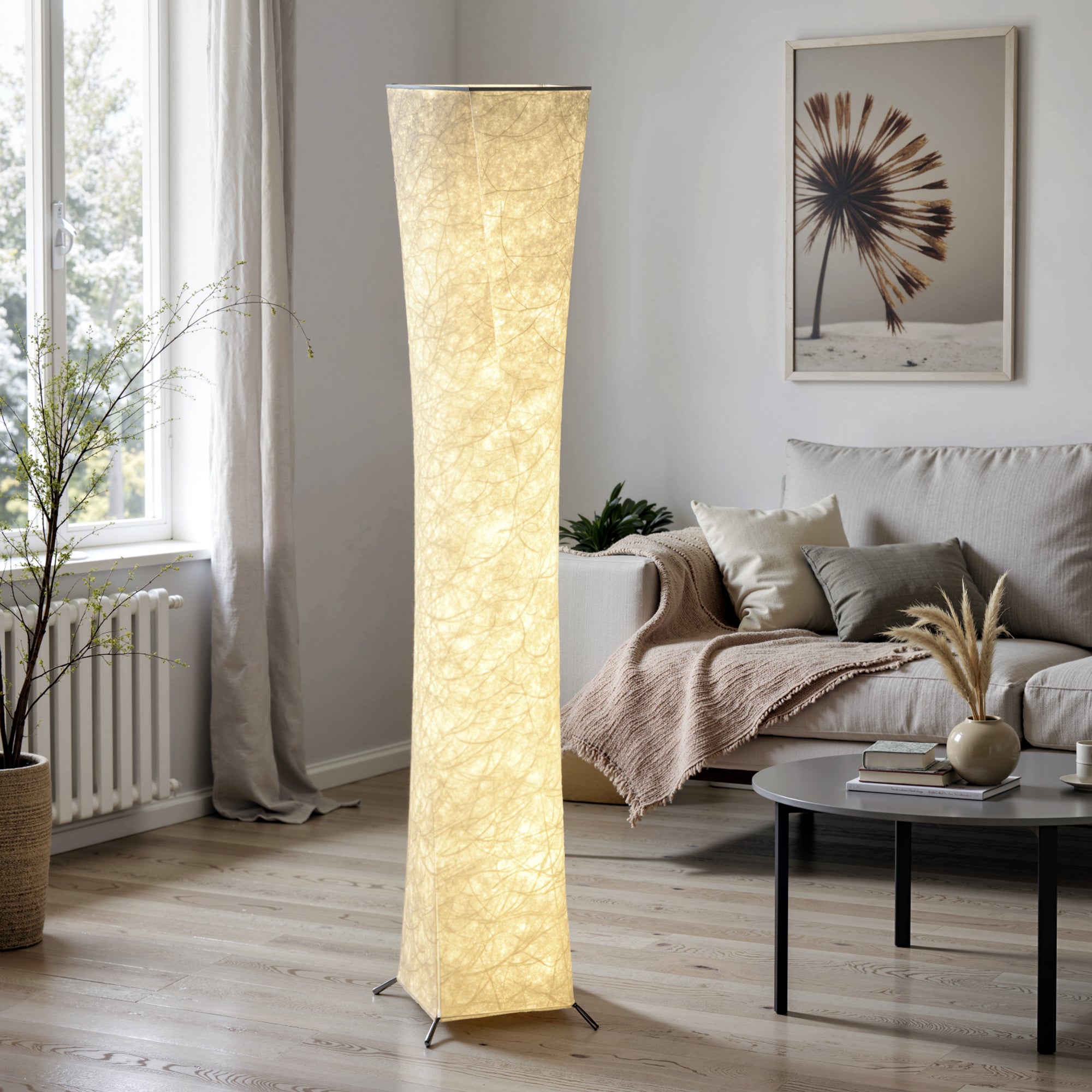 Lampada da Terra Moderna 25x25x129 cm con Interruttore a Pedale in Acciaio e Tessuto Bianco e Argento