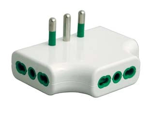 Adattatore Triplo Piatto 2 Poli + Terra Bipasso Bianco 82220 Fanton 5 Pezzi