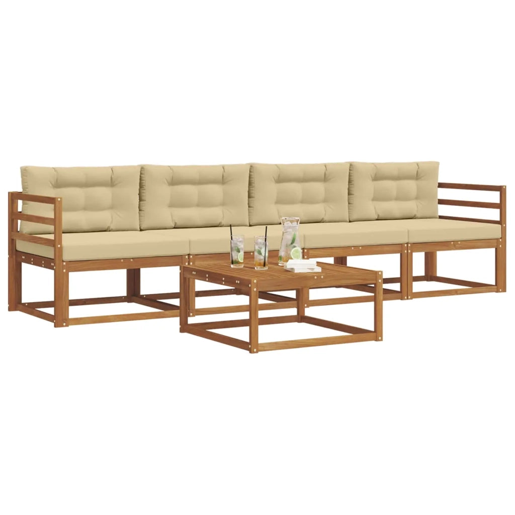 Set di divani da esterno con cuscino 5 pcs Naturale e Beige 3367146