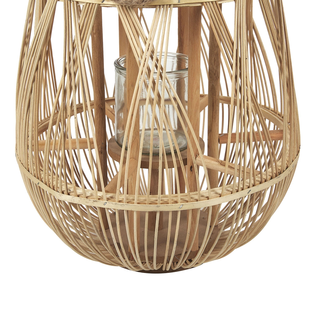 Lanterna leggera in legno di bambù e vetro 77 cm Portacandele intrecciato per interni ed esterni Boho scandinavo