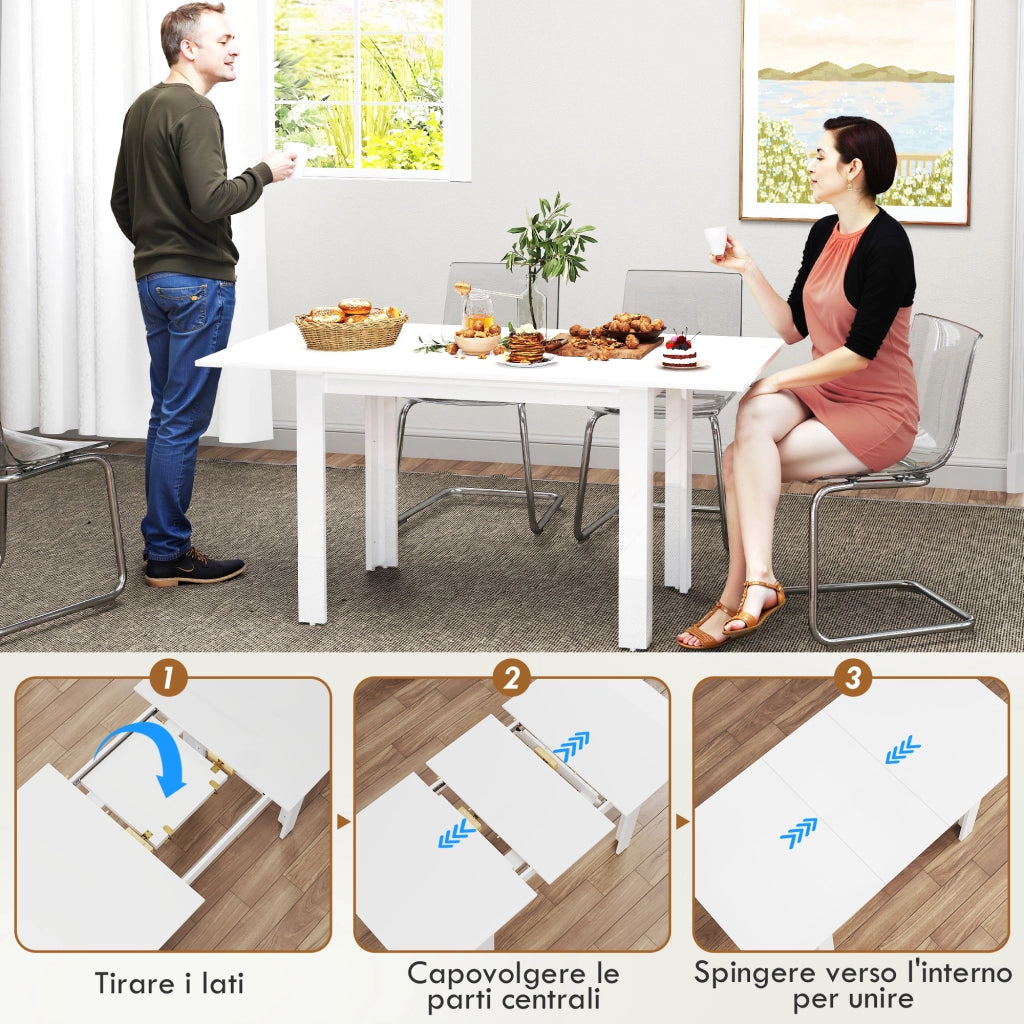 Tavolo da Pranzo Allungabile in MDF per 4-6 Persone ¨C zephmum ¨C Bianco Lucido 120-160x80x78 cm