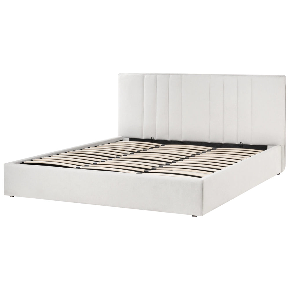 Letto matrimoniale imbottito in tessuto beige chiaro 180 x 200 cm camera da letto