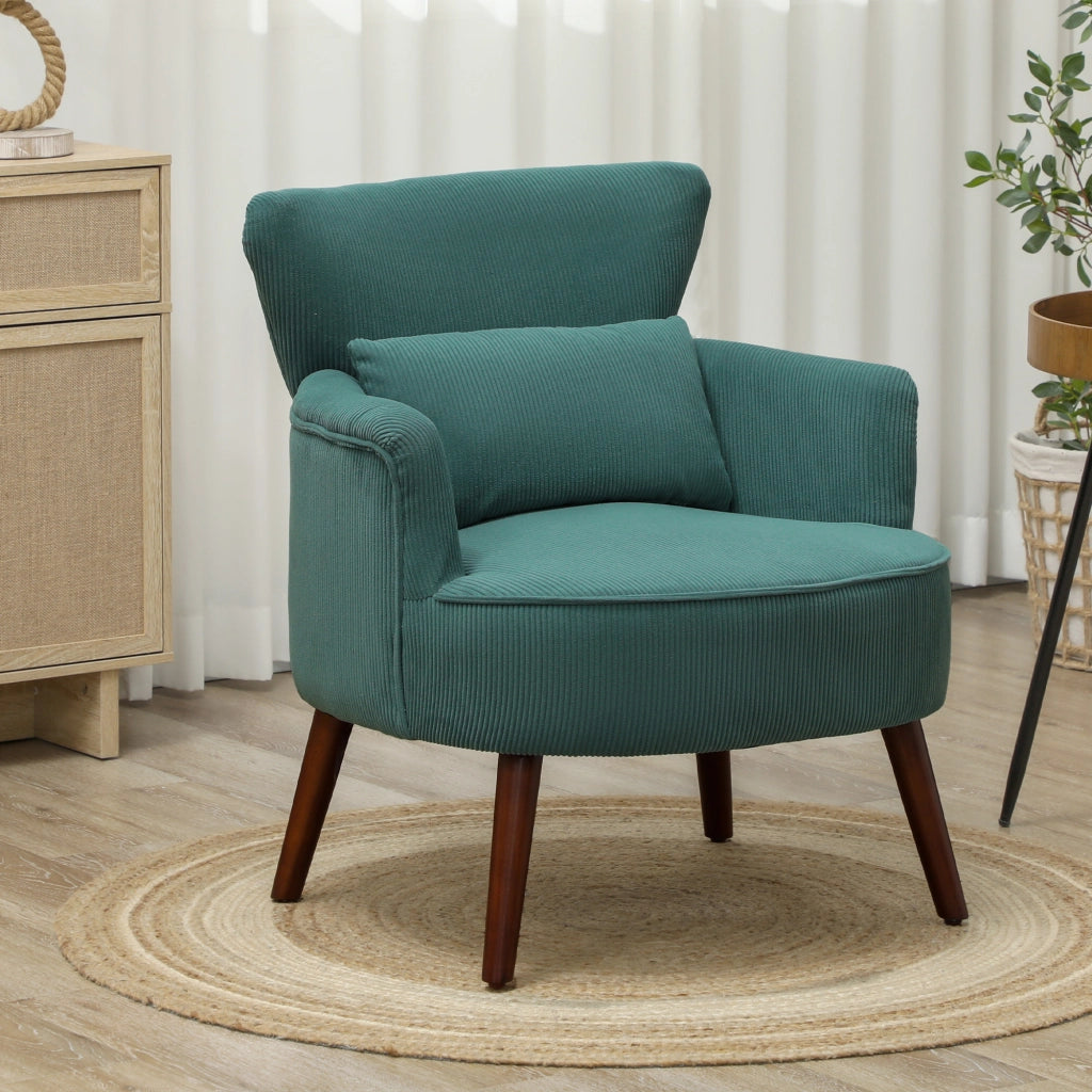 Poltrona imbottita con braccioli e cuscino lombare ¨C Zephmum ¨C Legno, Verde scuro