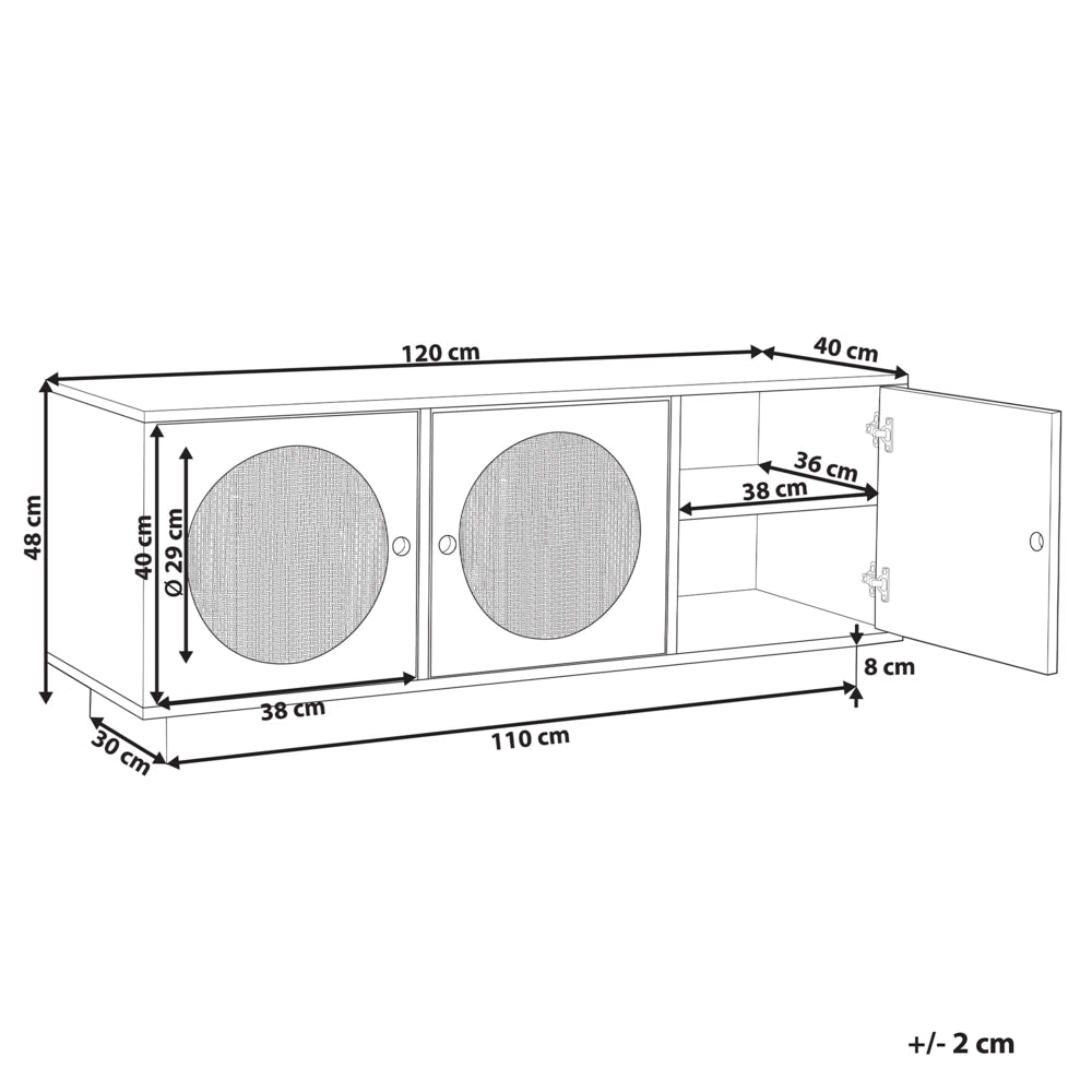 Credenza a 3 ante in legno bianco di manifattura con maniglie a foro frontale in rattan Armadio Soggiorno Camera da letto Stile Boho