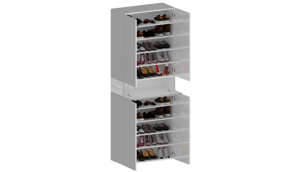 Armadio Scarpiera 4 Ante e 1 Ripiano a Ribalta 76x35x200 cm Savona 4A 1R Bianco Opaco/Larice Bianco