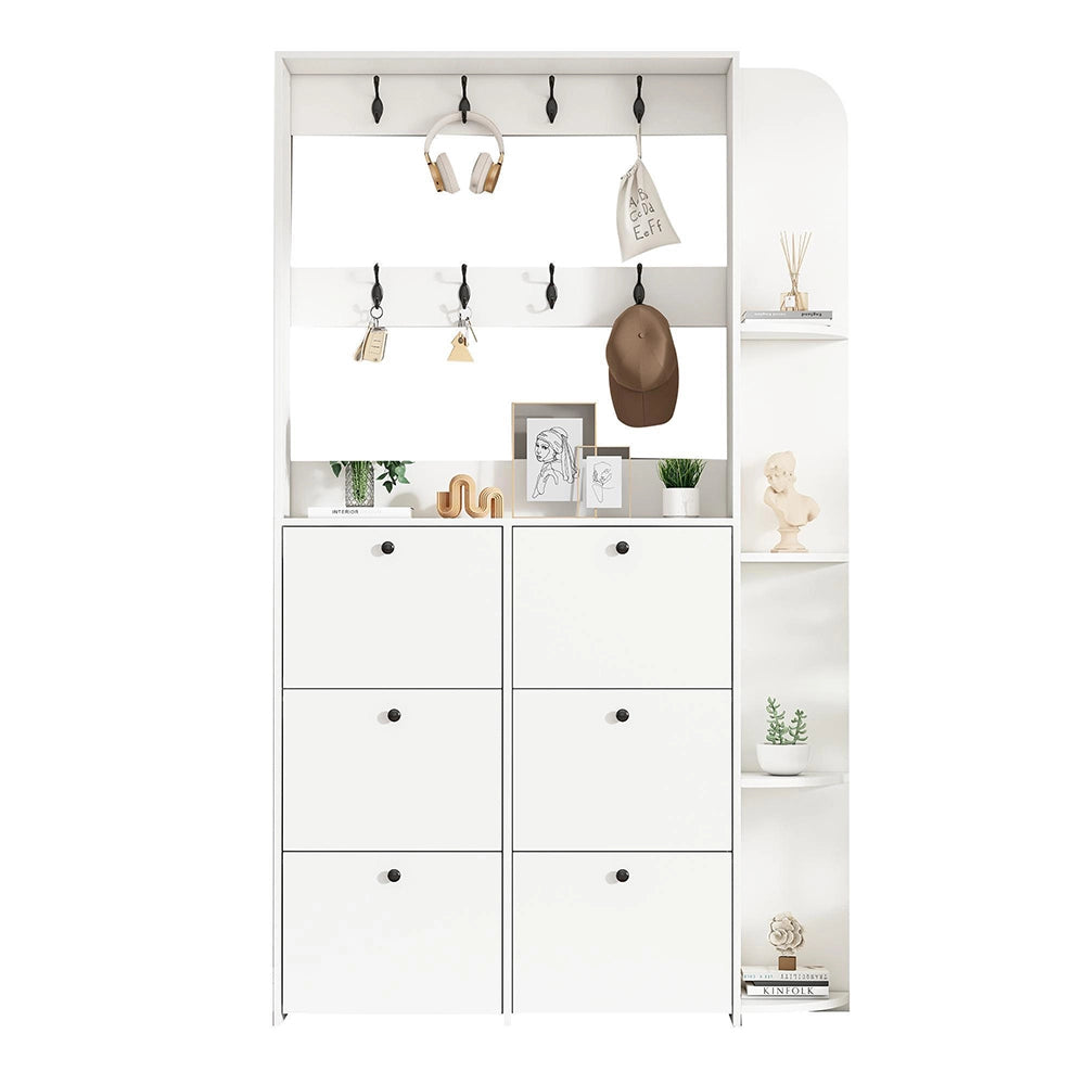 Attaccapanni Ingresso 120x24x200cm - Xylo - Multifunzione 3 in 1 con 8 Ganci, Colore Bianco