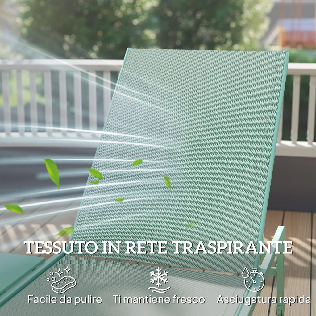 Lettino Prendisole Regolabile ¨C zephmum ¨C Verde, Metallo, 2 Pezzi con Tavolino
