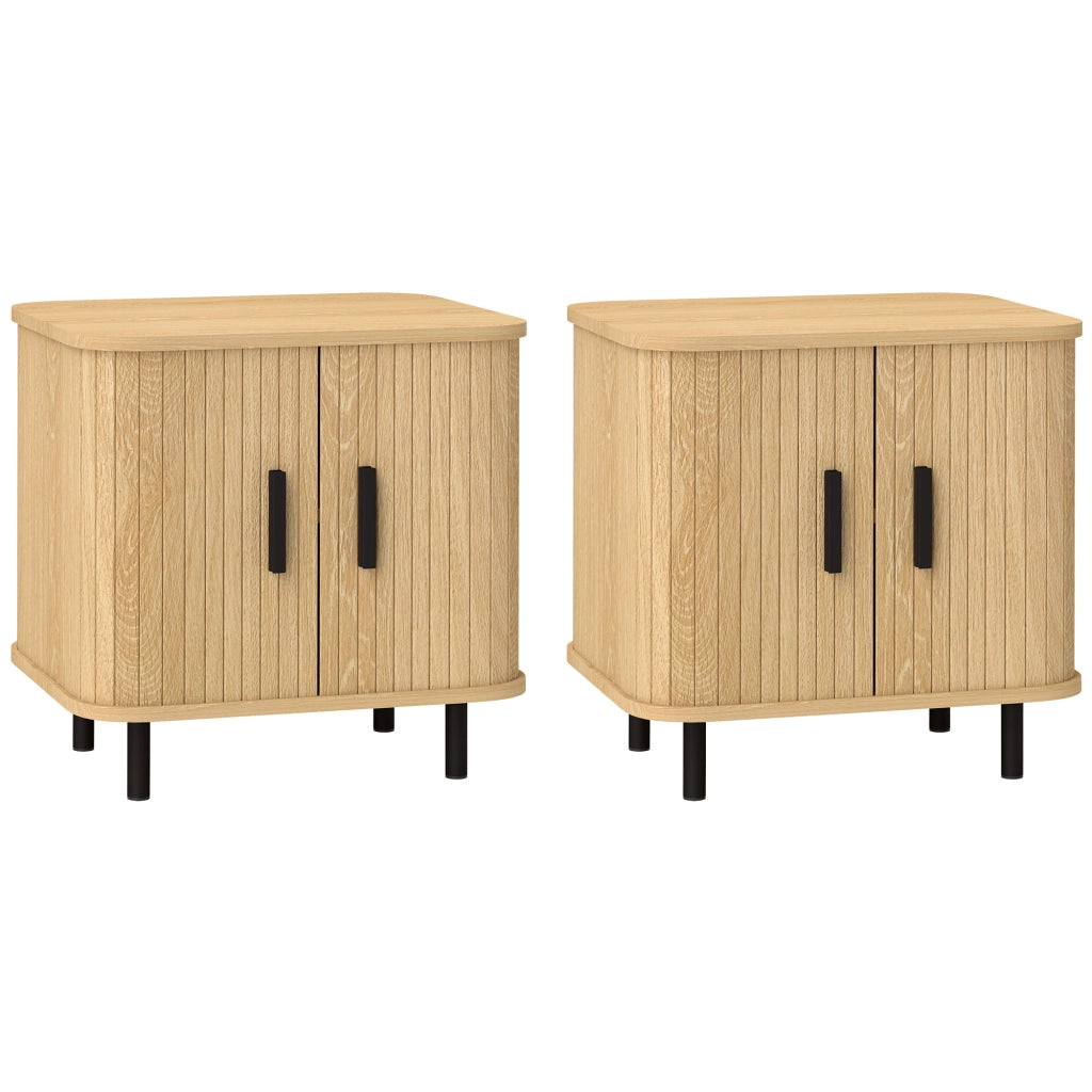 Set 2 Comodini in stile Nordico con Ripiano a 2 Livelli, in Legno e Acciaio, 48x40x48 cm, Nero e Rovere