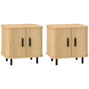 Set 2 Comodini in stile Nordico con Ripiano a 2 Livelli, in Legno e Acciaio, 48x40x48 cm, Nero e Rovere