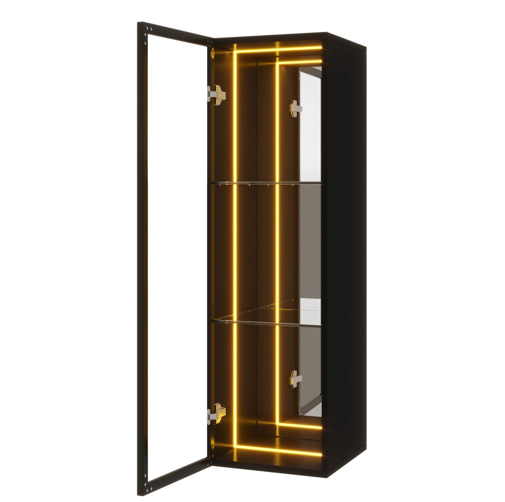 Vetrina 30x30x90 cm con LED e ripiani regolabili in MDF; alluminio e vetro temperato nera