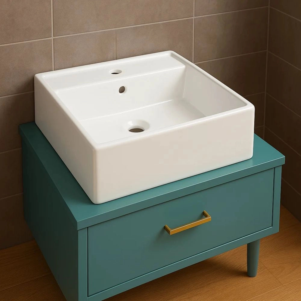 Lavabo d'appoggio ceramica bianco lavandino lavello arredo bagno 2 misure *** misure 46x46x16 cm, confezione 1