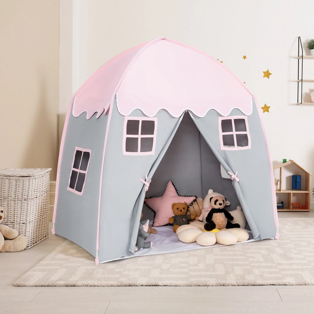 Tenda Gioco Castello per Bambini Portatile in Cotone Rosa Facile da Montare con Borsa per Casa e Giardino