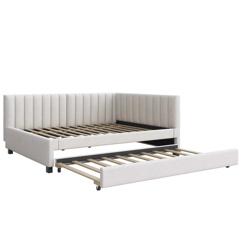 Letto imbottito 140x200 con letto estraibile in velluto beige