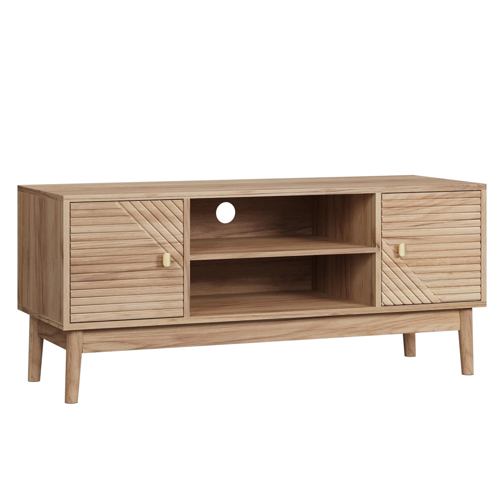 Mobile TV in stile Mid-Century con ampio spazio contenitivo, colore rovere, per TV fino a 32/45 pollici