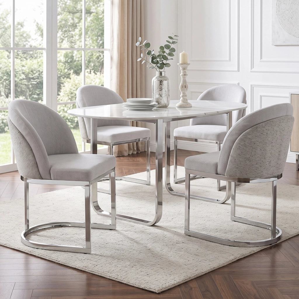 Set di 2 sedie da pranzo moderne in chenille grigio con gambe in metallo argentato