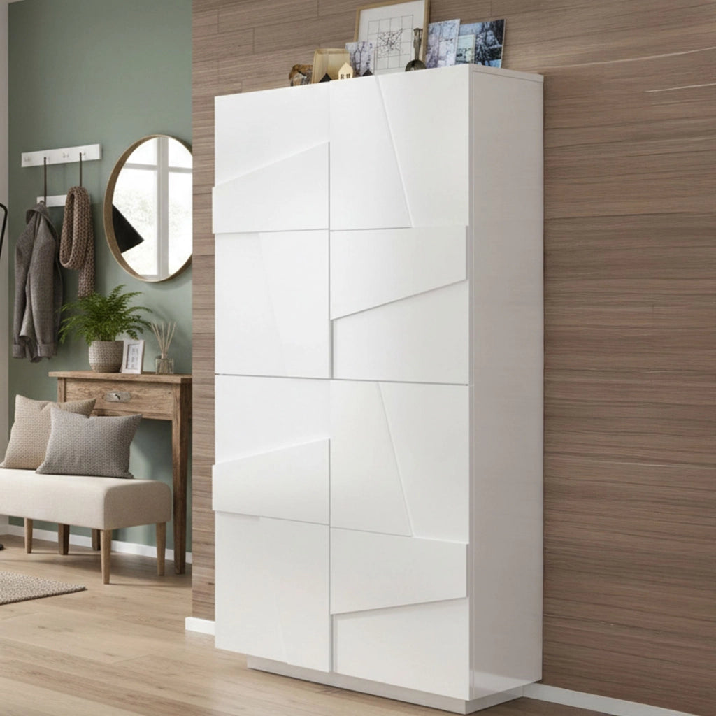 Mobile Portascarpe Archibal, Scarpiera 32 Paia Made in Italy, 81x38x167.6h cm Bianco Lucido