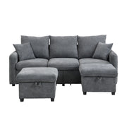 Divano Angolare Modulare 3 Posti con Contenitore; Convertibile con 2 Pouf Contenitore; Struttura Metallo Legno in Ciniglia Grigio Scuro