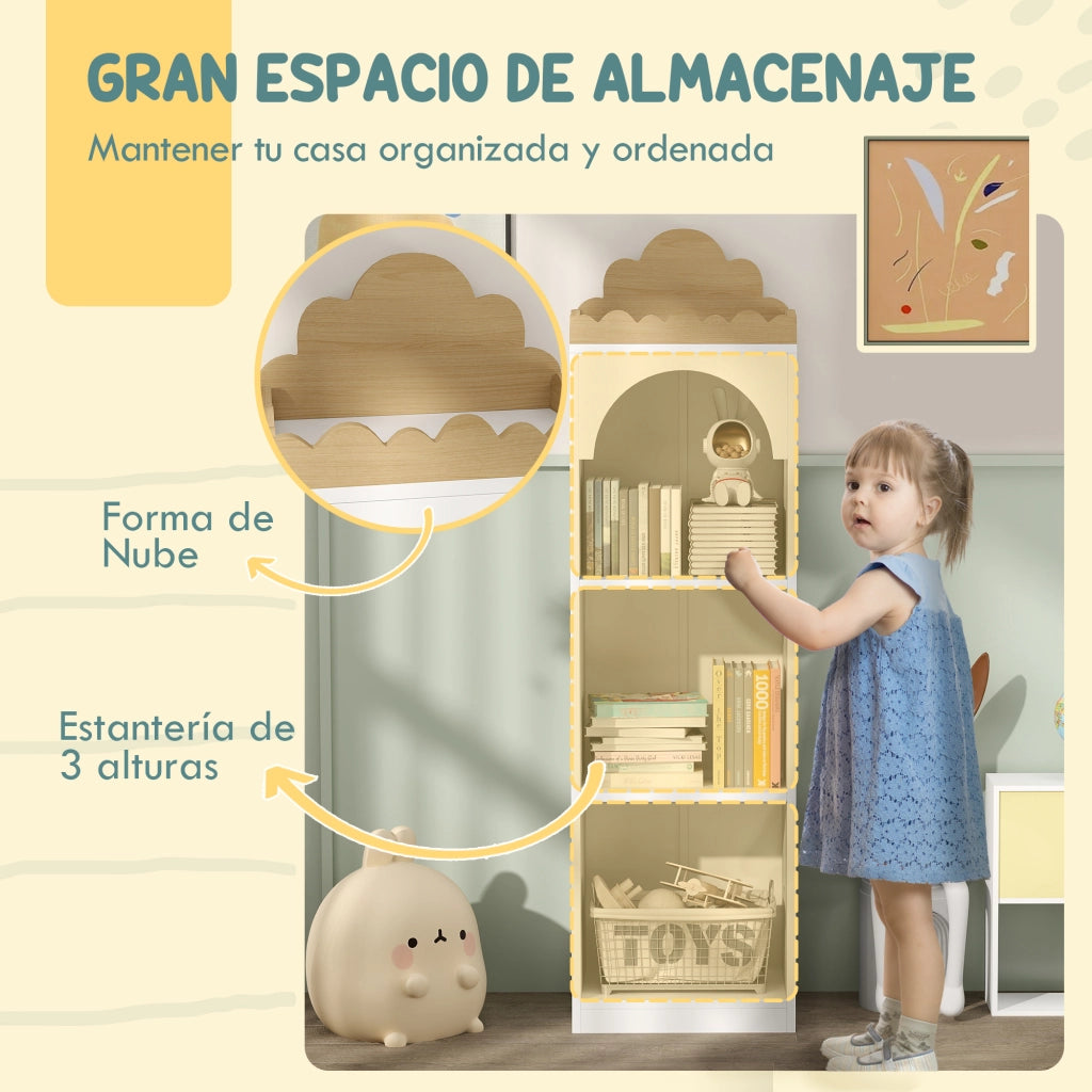 Libreria Bambini 3 Ripiani ¨C Xylo ¨C Legno Bianco e Naturale Stoccaggio Libri Cameretta