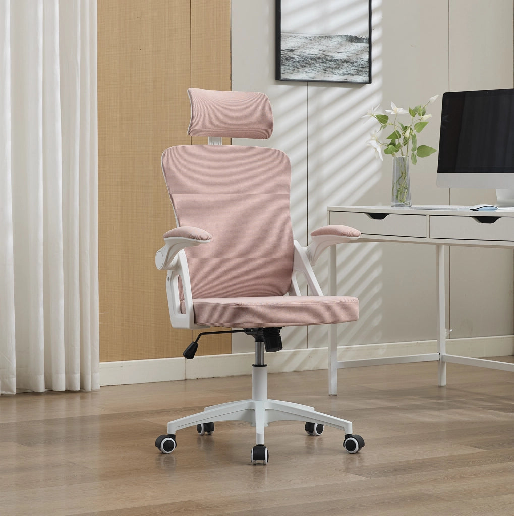 Sedia da ufficio ergonomica rosa con schienale in rete