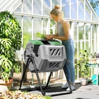 Compostiera da Giardino Girevole a 2 Sezioni con 8 Prese d'Aria, in Acciaio e PP, 71x65x96 cm, Grigio
