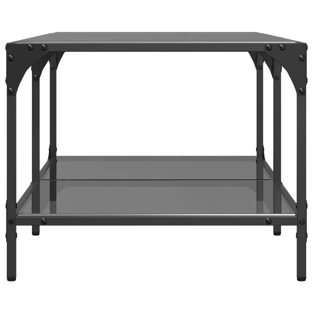 Tavolino con Piano in Vetro Nero 98,5x50x40 cm Acciaio