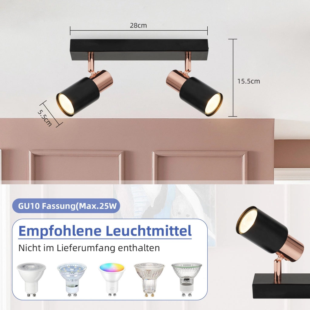 ZMH Faretto da soffitto nero GU10-2 Lampada da cucina a fiamma orientabile a 355° moderna industriale