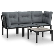 Set Salotto da Giardino 4 pz | Set di Mobili da Esterno Nero e Grigio in Polyrattan