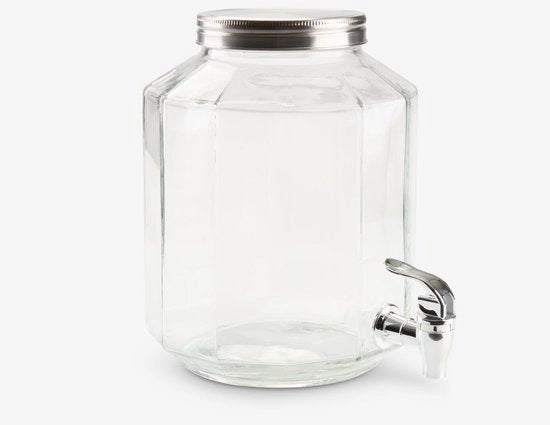 Dispensatore di acqua 4,25 litri con valvola a chiave – Vasca di acqua trasparente con coperchio in acciaio inossidabile – Ø18 x H24 cm – Per limonata, acqua, cocktail e feste all'aperto