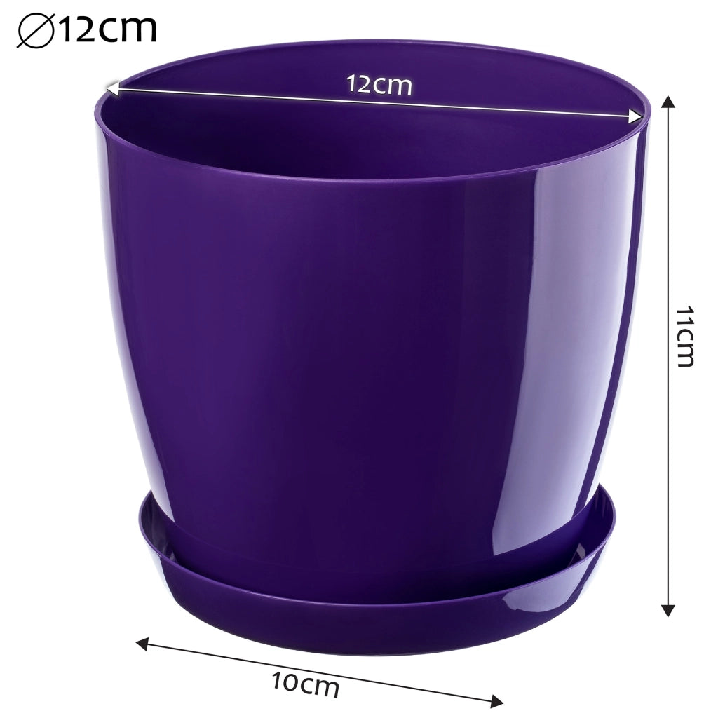 Vaso da fiori KADAX con sottovaso, coperchio in plastica, vaso da 12 cm, fiori viola, Kadax