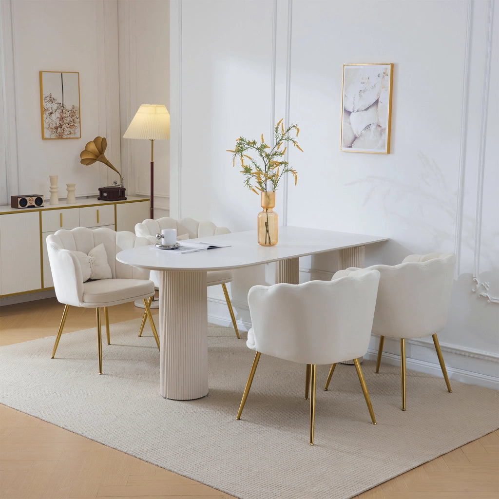 SEDIA imbottita set da 4 pezzi in velluto beige con schienale a petalo
