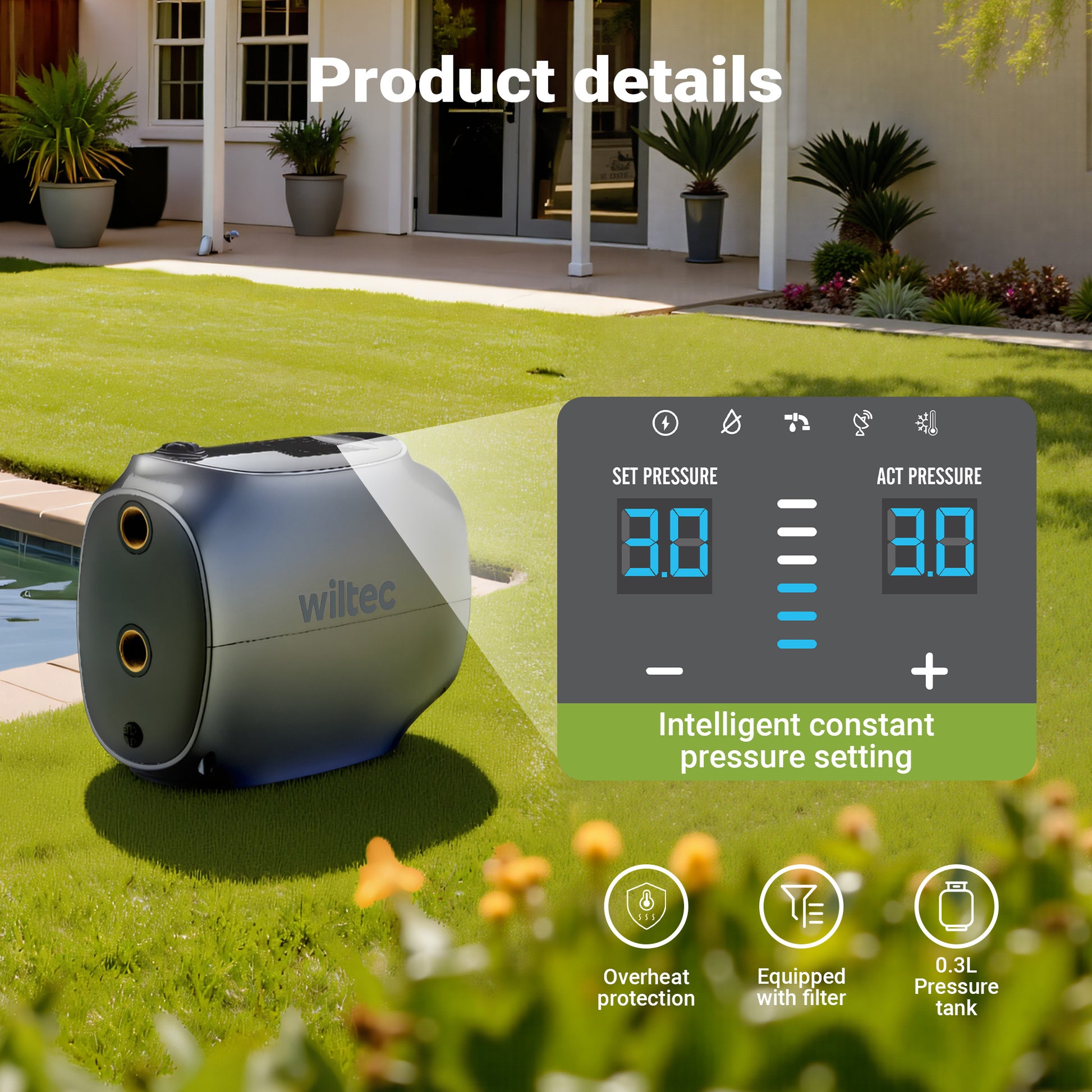 Pompa a trascinamento magnetico 450 W, funzionamento automatico con prevalenza di 30 m, pompa centrifuga per casa e giardino