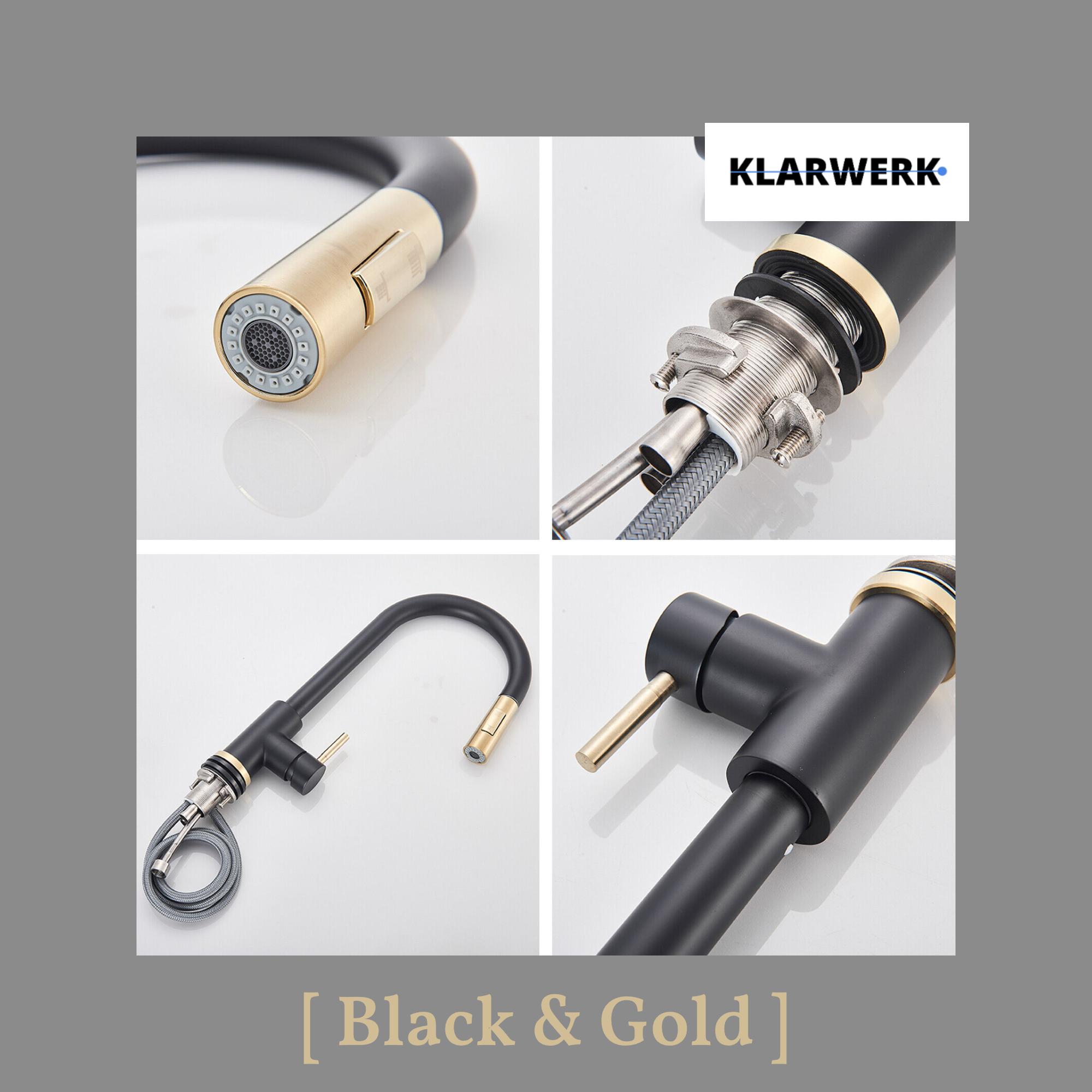 JANA | Rubinetto da cucina estensibile Premium in acciaio inossidabile oro nero | Miscelatore alto Bogo alta pressione ruotabile a 360° 2 attacchi