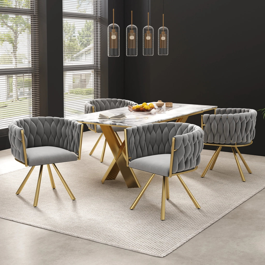 Set di 2 sedie da pranzo girevoli 360° in velluto grigio con struttura in metallo oro; 60;96 x 60;96 x 57;79 cm