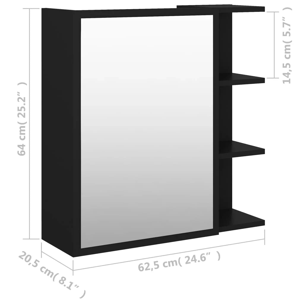 Mobiletto specchio da bagno 62,5 x 20,5 x 64 cm in truciolato nero 02_0006736