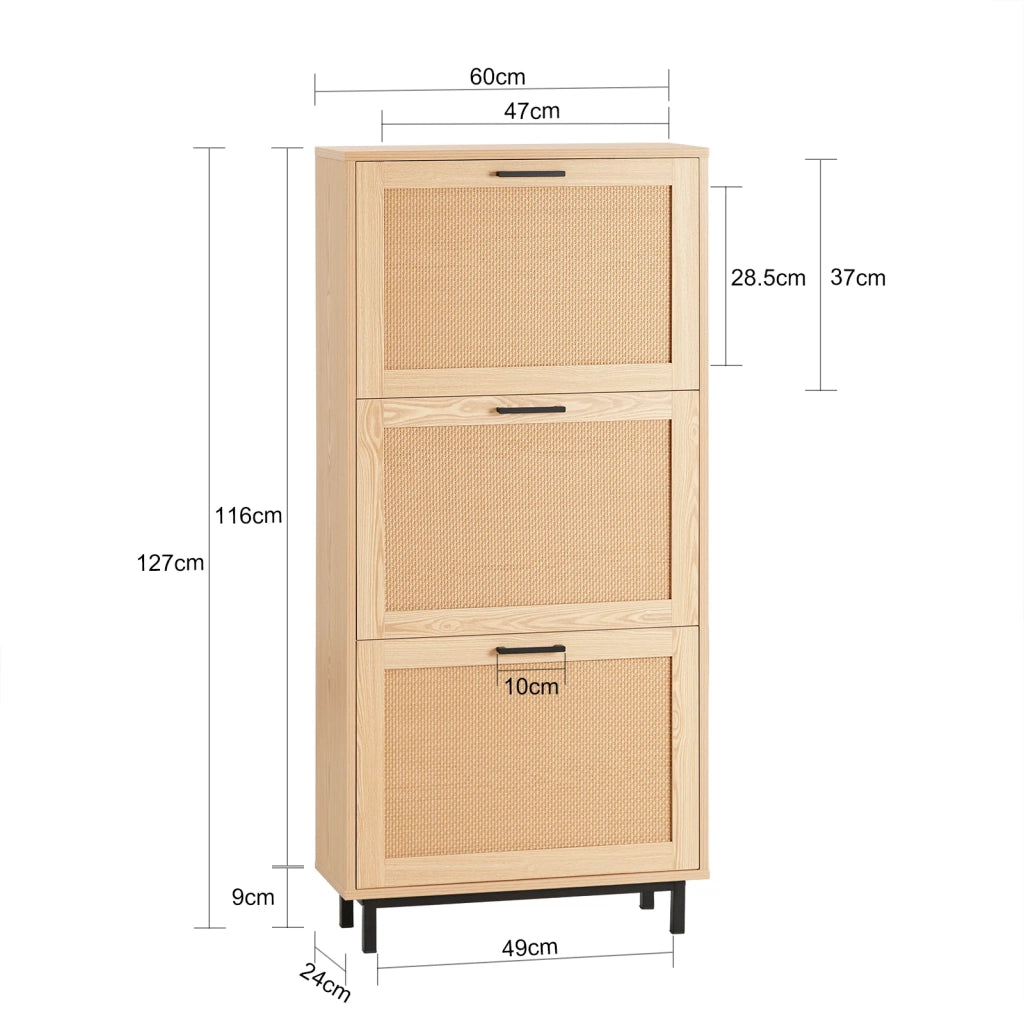 Scarpiera Da Ingresso Con 3 Ante E 6 Ripiani Naturale 60x23.8x127cm FSR155-N