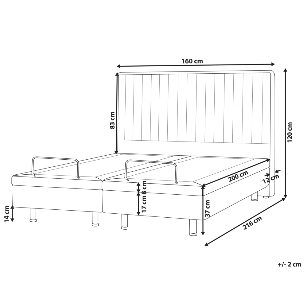 Letto matrimoniale Tessuto bianco sporco regolabile Elettricamente con Telecomando 160 x 200 cm camera da letto cameretta