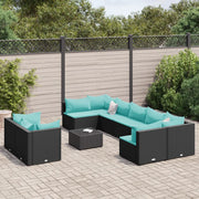 Set Divani da Giardino 10pz con Cuscini in Polyrattan Nero