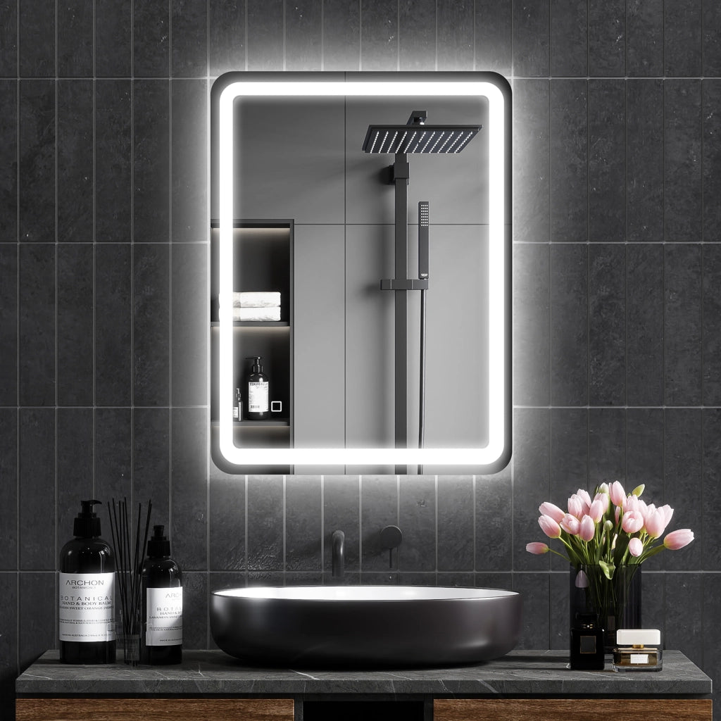 Specchio da Bagno Illuminato ¨C zephmum ¨C Touch Dimmabile 3 Colori 60x80cm Argento