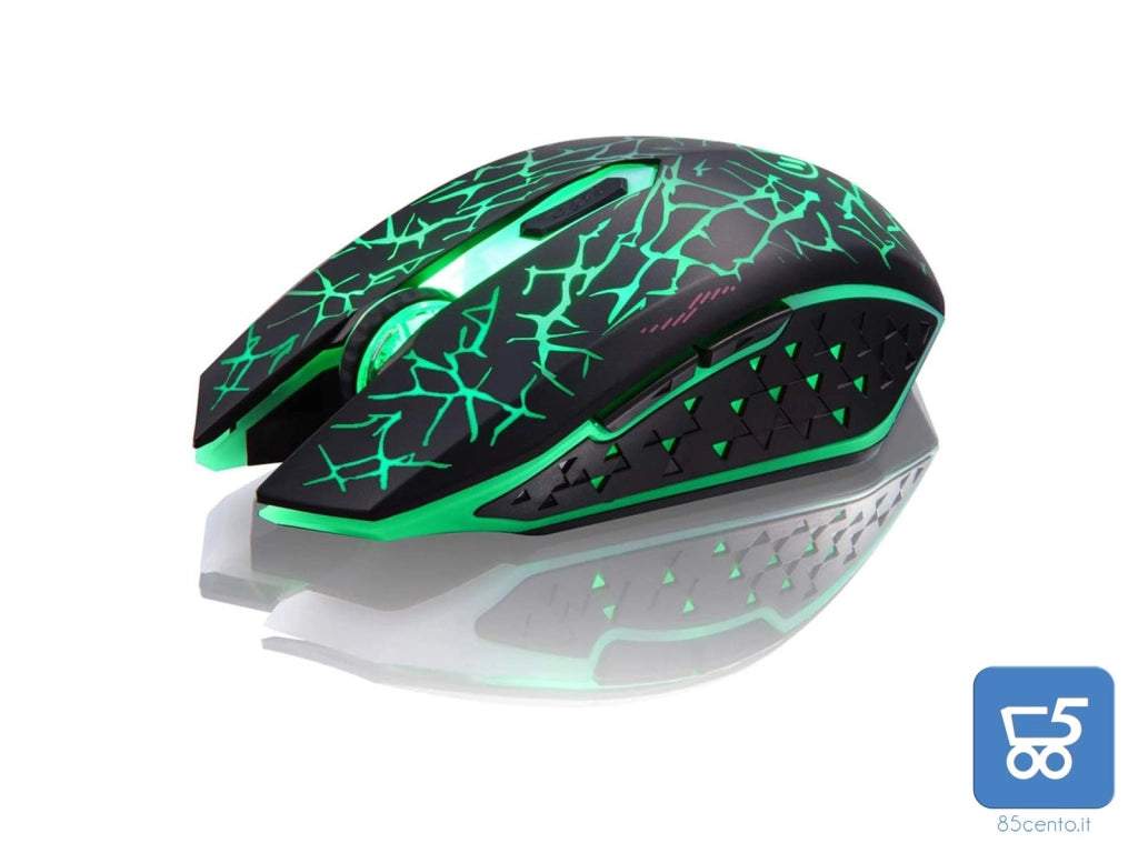 Uiosmuph TENMOS K6 Mouse Gaming Wireless Ricaricabile, 2,4G USB LED Mouse Senza Fili Ottico, Sleep Automatico, Impugnatura Ergonomica, DPI Regolabili, 6 Pulsanti per PC/Notebook