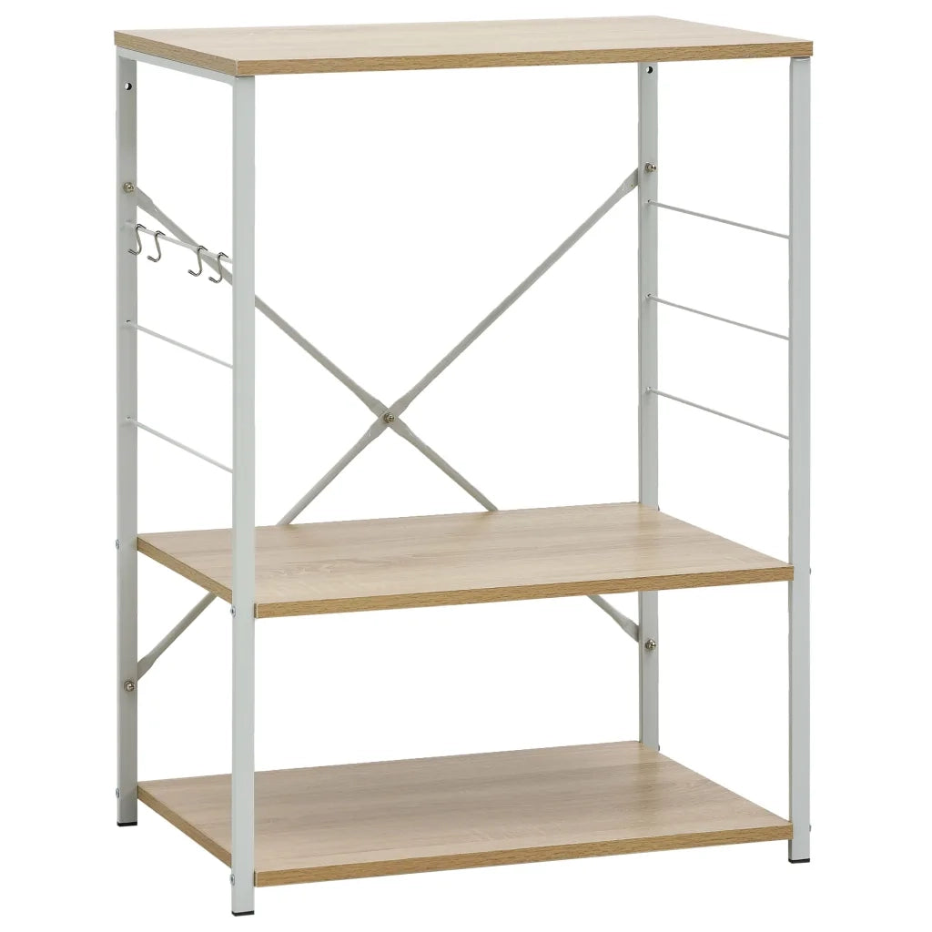Armadio per microonde 60 x 39,6 x 79,5 cm con 3 livelli e ganci portaoggetti in stile contemporaneo in legno ingegnerizzato bianco 02_0046483