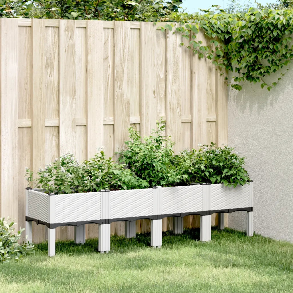 Fioriera | Cassetta per fiori | Vaso da Giardino con Gambe Bianco 160x40x42 cm in PP