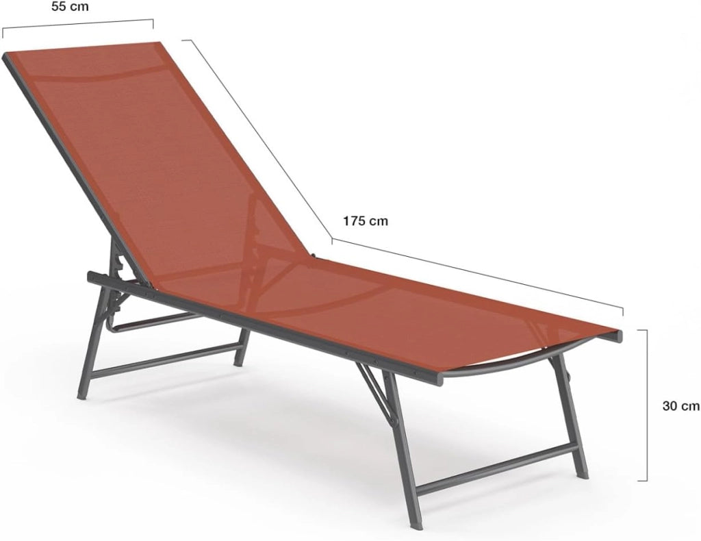 Set di 2 sedie da Giardino reclinabili Kailua in Acciaio Grigio Antracite e Tessuto Terracotta
